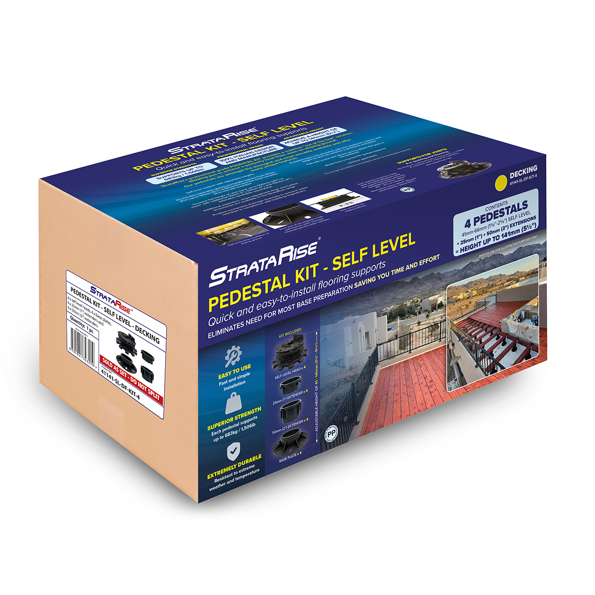 4 pack - 41 to 141mm pedestal kit for deck joists